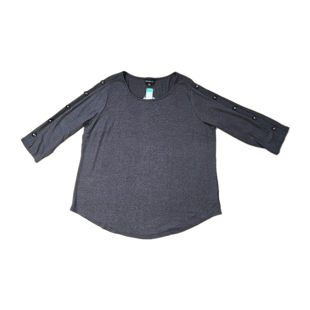 NWT Fortune + Ivy Womens Azalea Button Sleeve Knit Top Dark‎ Gray Size 1X Plus